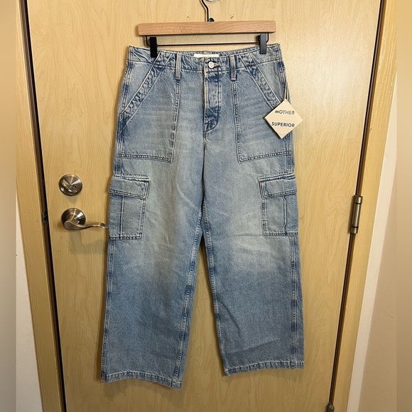 Mother Jeans Superior Spinner Cargo Nerdy Wash Size 29 Wide-Leg Baggy Button-Fly
